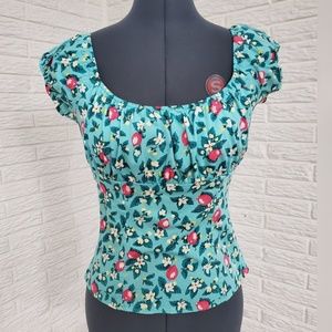 Pinup Couture Peasant Top, Blue Lemons, Medium